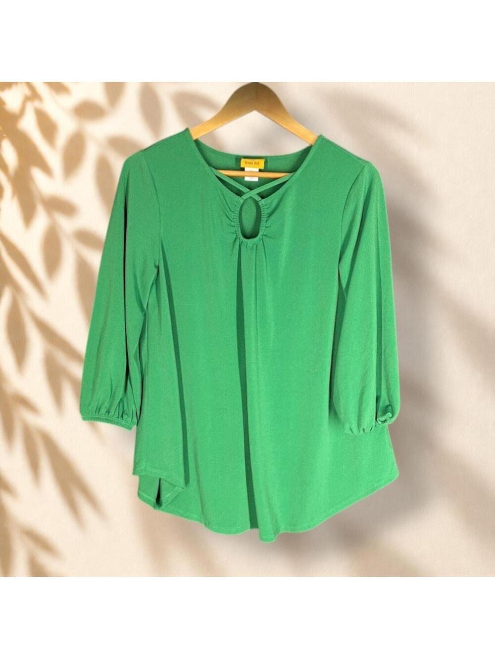 Ruby Rd. Blouse Women S Small Green 3/4 Sleeve Round Neck Pullover Casual Solid